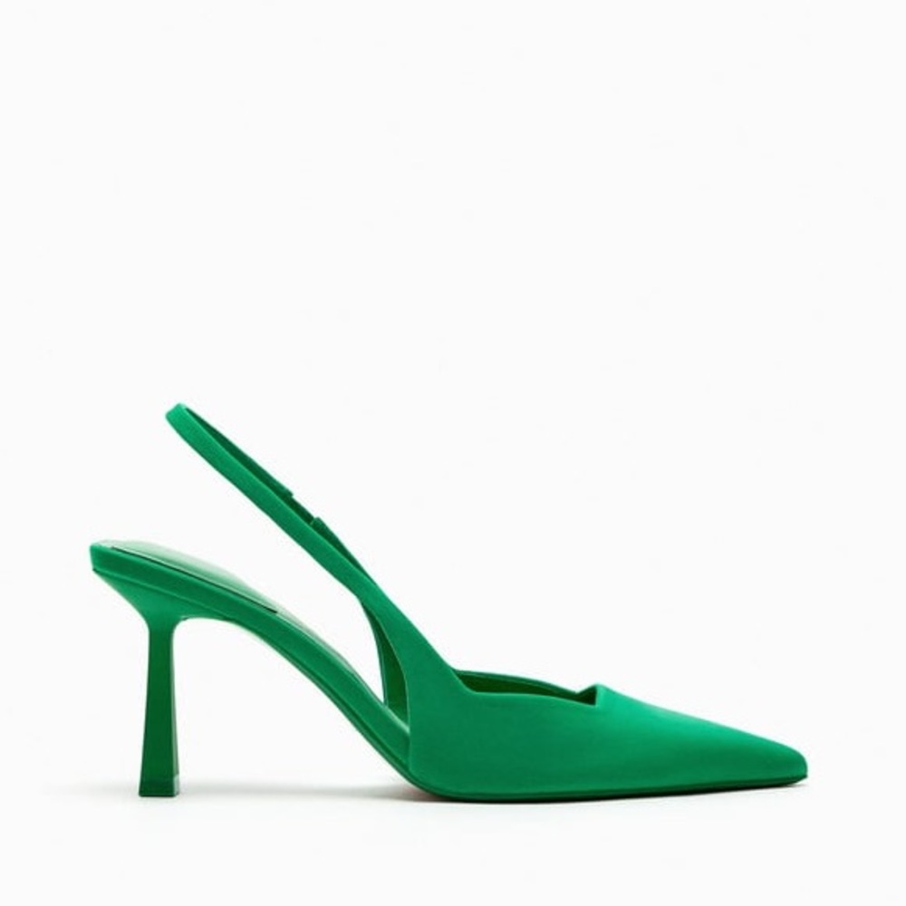 Zara AMAZING GREEN FABRIC HEELED SLINGBACKS. Size 8/39 - Picture 4 of 6